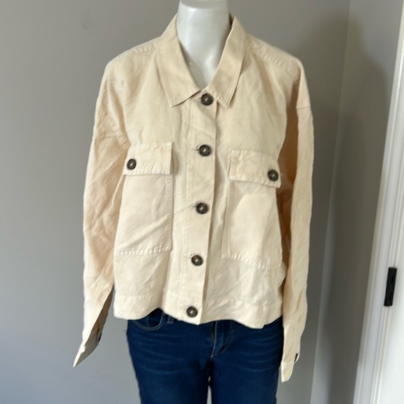 Marine Layer Holland Crop Jacket Natural Pockets Linen Lyocell Sz XL NEW - Picture 2 of 15